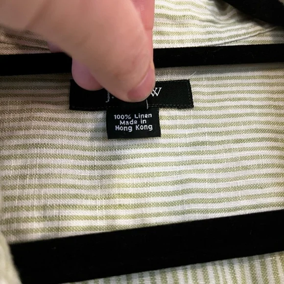 J. Crew Linen Long Sleeve Green Stripe Button down Shirt sz L - Picture 7 of 11